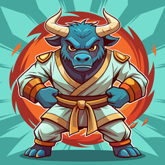 karate bull maskot in kimono