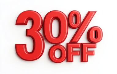 Red 30% off text in 3D style for sale and discount promotions