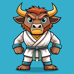 Naklejka premium karate bull maskot in kimono