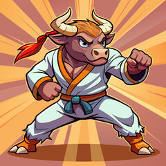 karate bull maskot in kimono
