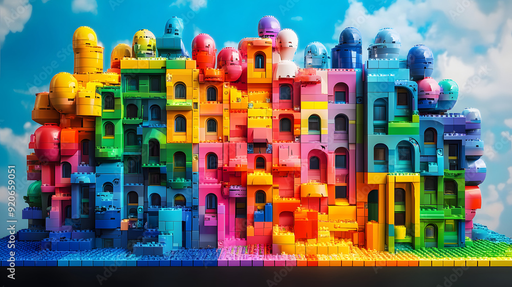 Poster a building made up of and other colorful items