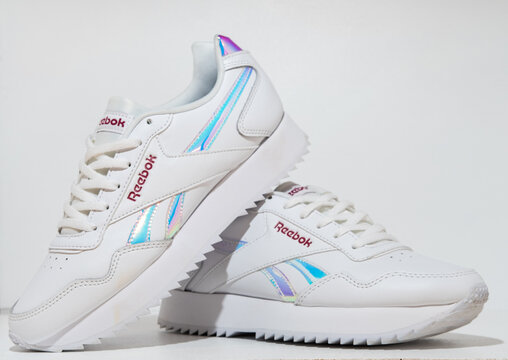 Kent, uk 01.01.2024 Reebok Royal Glide Ripple Double Shoes. White reebok classics modernised into mainstream fashion. British iconic sneaker trainers.