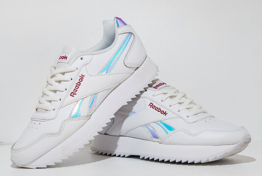 Kent, uk 01.01.2024 Reebok Royal Glide Ripple Double Shoes. White reebok classics modernised into mainstream fashion. British iconic sneaker trainers.