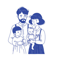 Hand-drawn illustration of a family with a newborn, featuring loving expressions and simple lines.
