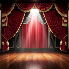 Magic Theater Stage with Red Curtains and Spotlight