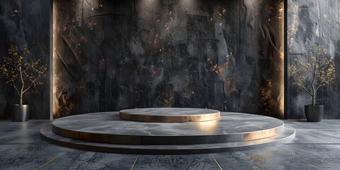 Obraz premium Stage and Display Platform with Black Wall in a Modern Exhibition Space