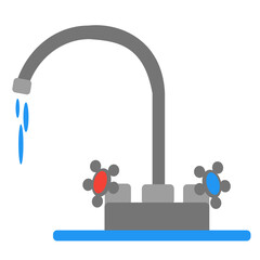 Metal tap with water. Mixer. Hot and cold water