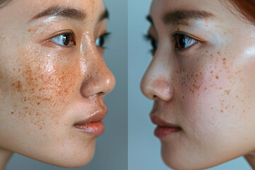 Obraz premium AI generated photo of comparison showcasing the remarkable improvement in a old and young womans skin