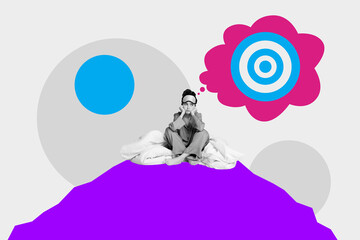 Composite collage image of funny female insomnia think target businesswoman achieve aim fantasy...