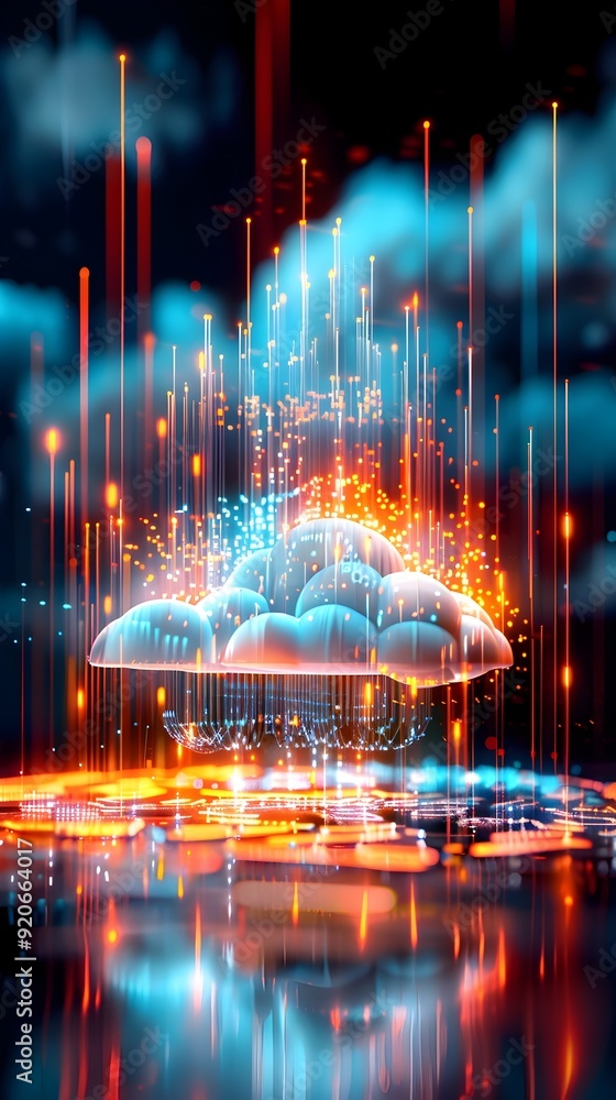 Aufkleber cloud computing, digital network, data storage, technology abstract.