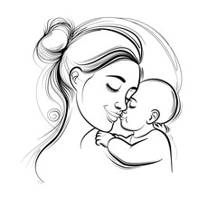 Simple and elegant sketch of a mother and baby sharing a loving moment.