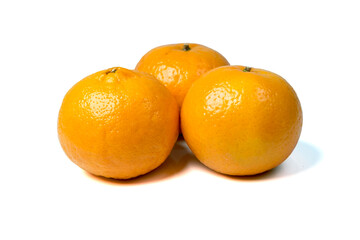 Group of Fresh Oranges isolated on white background closed up.