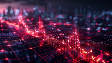 Obraz premium A vibrant visualization of data trends with dynamic graphs and colorful light effects, ideal for financial and tech themes.