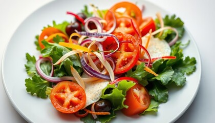 Fresh Salad with Tomatoes, Red Onion, and Green Lettuce.
