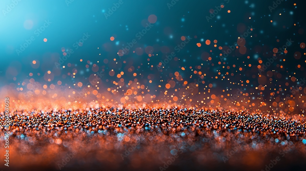 Poster stunning macro shot of shimmering particles on a surface, capturing light and color in a mesmerizing