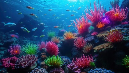 Obraz premium Vibrant Underwater Coral Reef with Colorful Fish.