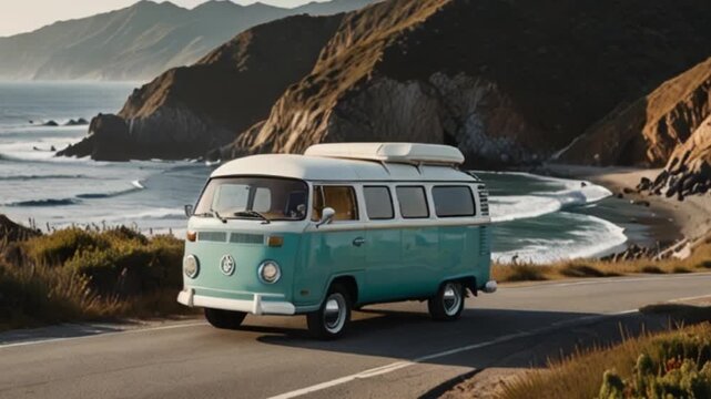A van on the beach in mountain