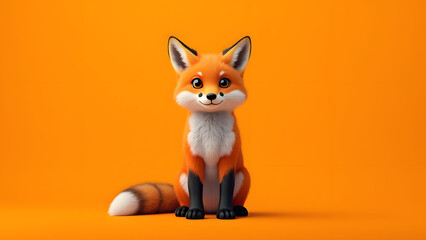 Obraz premium 3D illustration of a cute fox standing on orange background