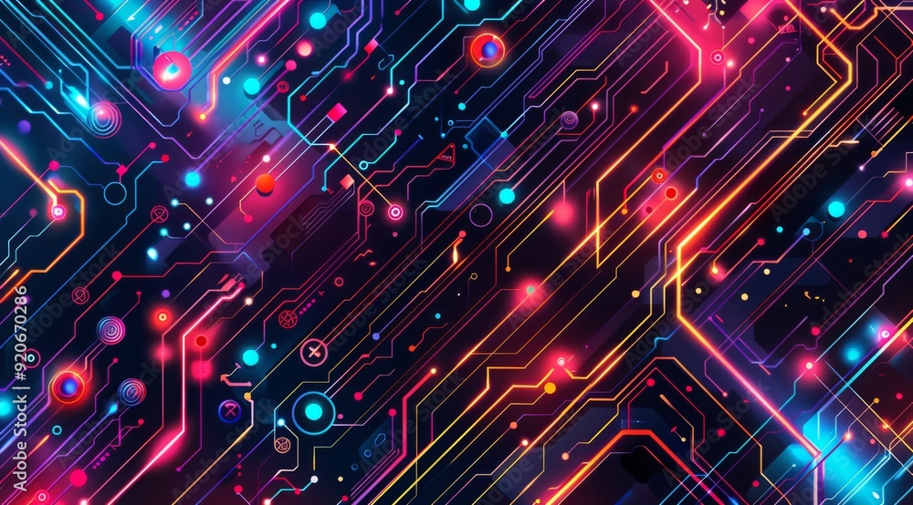 Aufkleber delve into a captivating abstract circuit pattern that features vibrant neon colors and mesmerizes w