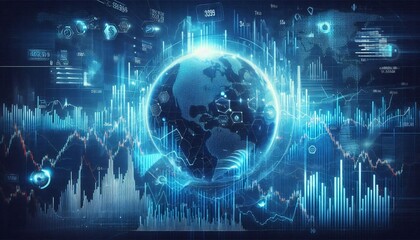 Global market hologram graph, stock market, graph, business, map concept