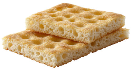 Sliced focaccia bread on a wooden surface