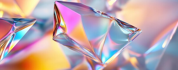 Fototapeta premium Floating 3D prisms with iridescent surfaces, forming a symmetrical and colorful pattern