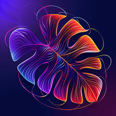 Obraz premium neon vibrant leaves with inner glow neon colorfull on the black background