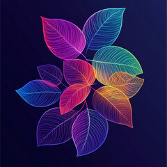neon vibrant leaves with inner glow neon colorfull on the black background