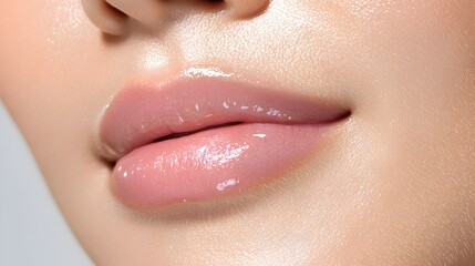 Fototapeta premium Closeup of Pink Lips with Glossy Finish.