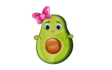 Cute avocado smile and funny clipart sticker