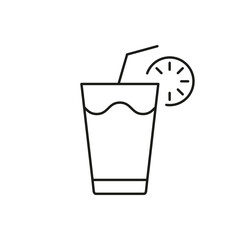 Beverage Glass With Straw And Lemon Slice Line Icon. Juice Or Healthy Drink Outline Icon For Cafes And Restaurants. Isolated Vector Illustration