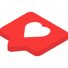 Like Notification, Heart in Red Speech Bubble,  Love Social Media Message Isolated. Vector in Isometric Design