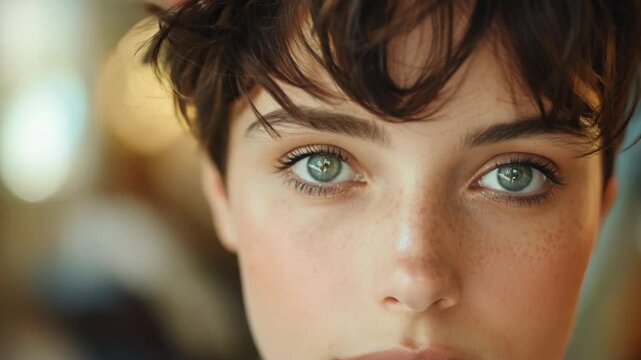 A woman getting a trendy pixie cut, emphasizing fashionable and modern hairstyles.