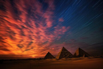 Time-lapse of the changing colors of the sky behind the pyramids.