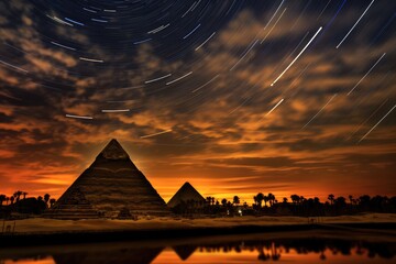 Time-lapse of the changing colors of the sky behind the pyramids.