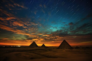 Time-lapse of the changing colors of the sky behind the pyramids.