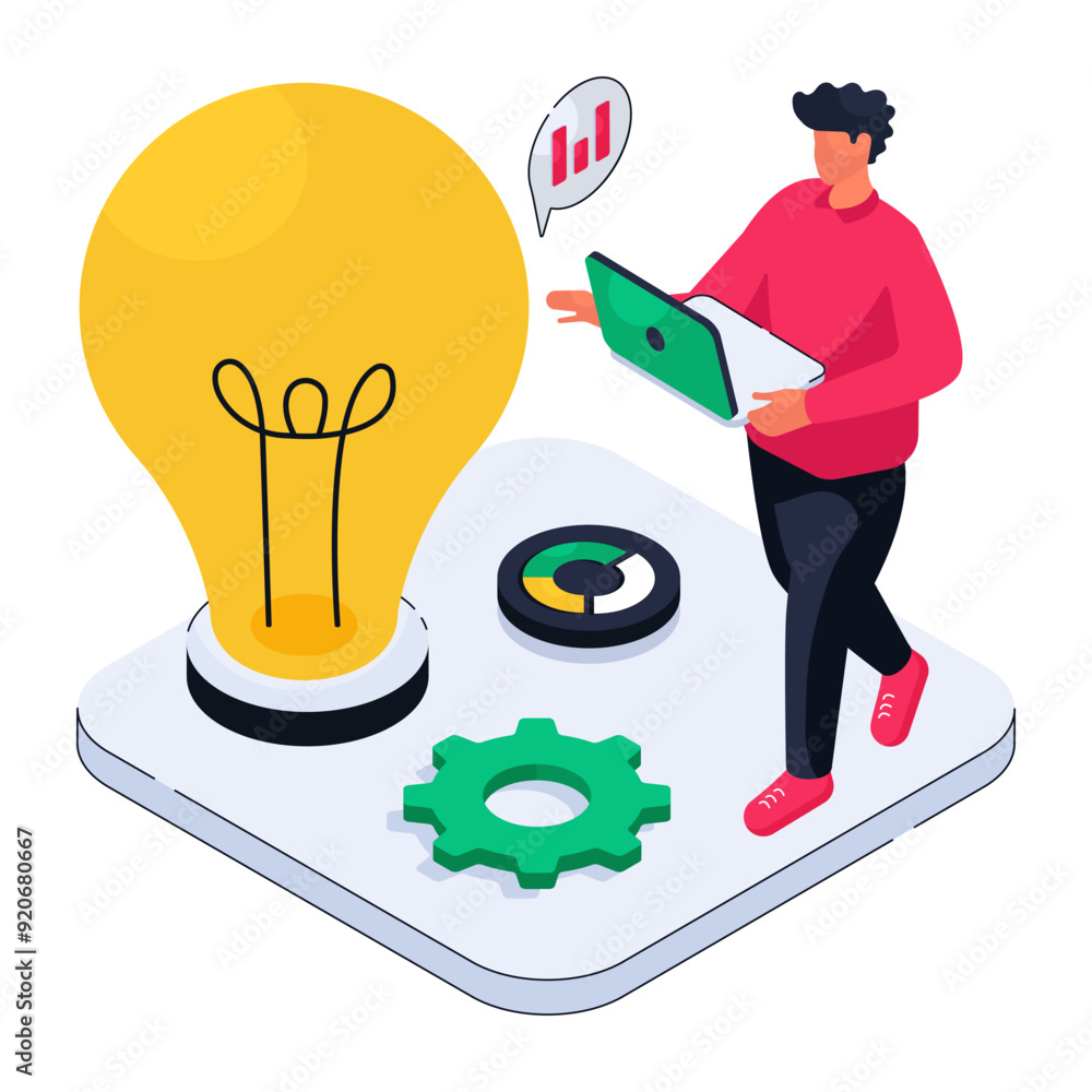 Sticker An isometric design illustration of creative idea

