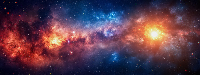 Fototapeta premium A colorful galaxy with a bright yellow star in the middle