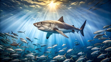 Obraz premium a hungry great white shark patrolling the clear