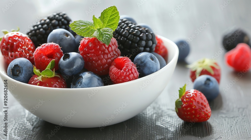 Wall mural a white bowl of fresh berries.