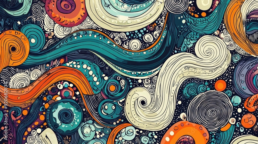 Poster A dynamic arrangement of colorful swirls and patterns captures the essence of artistic creativity with intricate details throughout the vibrant composition