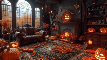 Obraz premium Spooky Decorated House Ready for Halloween