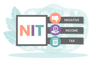 Vector website design template . NIT - Negative Income Tax acronym. business concept. illustration for website banner, marketing materials, business presentation, online advertising.