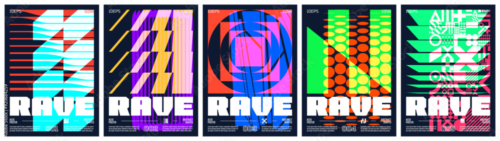 Poster rave acid art colorful trendy poster, abstract geometric composition graphic in overlap glitch aesth