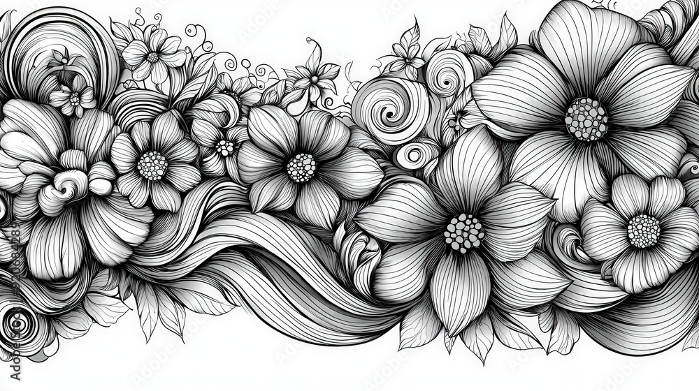Aufkleber an elaborate floral design showcases an array of flowers and swirling elements, displaying exquisite