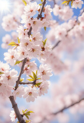 Naklejka premium Sakura. Branches with pink flowers on a plain background for publications.