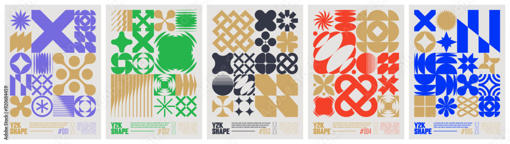 Poster y2k shape abstract geometric composition in brutalism style, vector minimalistic posters with silhou