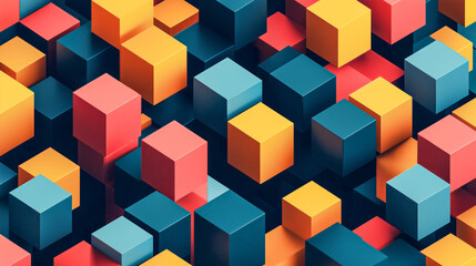 Obraz premium Isometric cubes dance in a vibrant palette, forming a geometric mosaic of digital art.