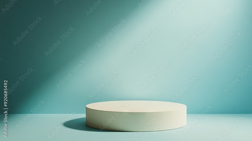 Poster simple pedestal on a plain color background, ideal for showcasing products with a focus on simplicit