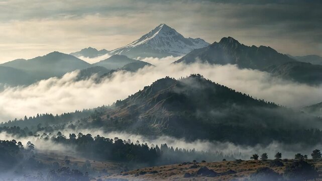 view of the highest mountain covered in clouds and smoke